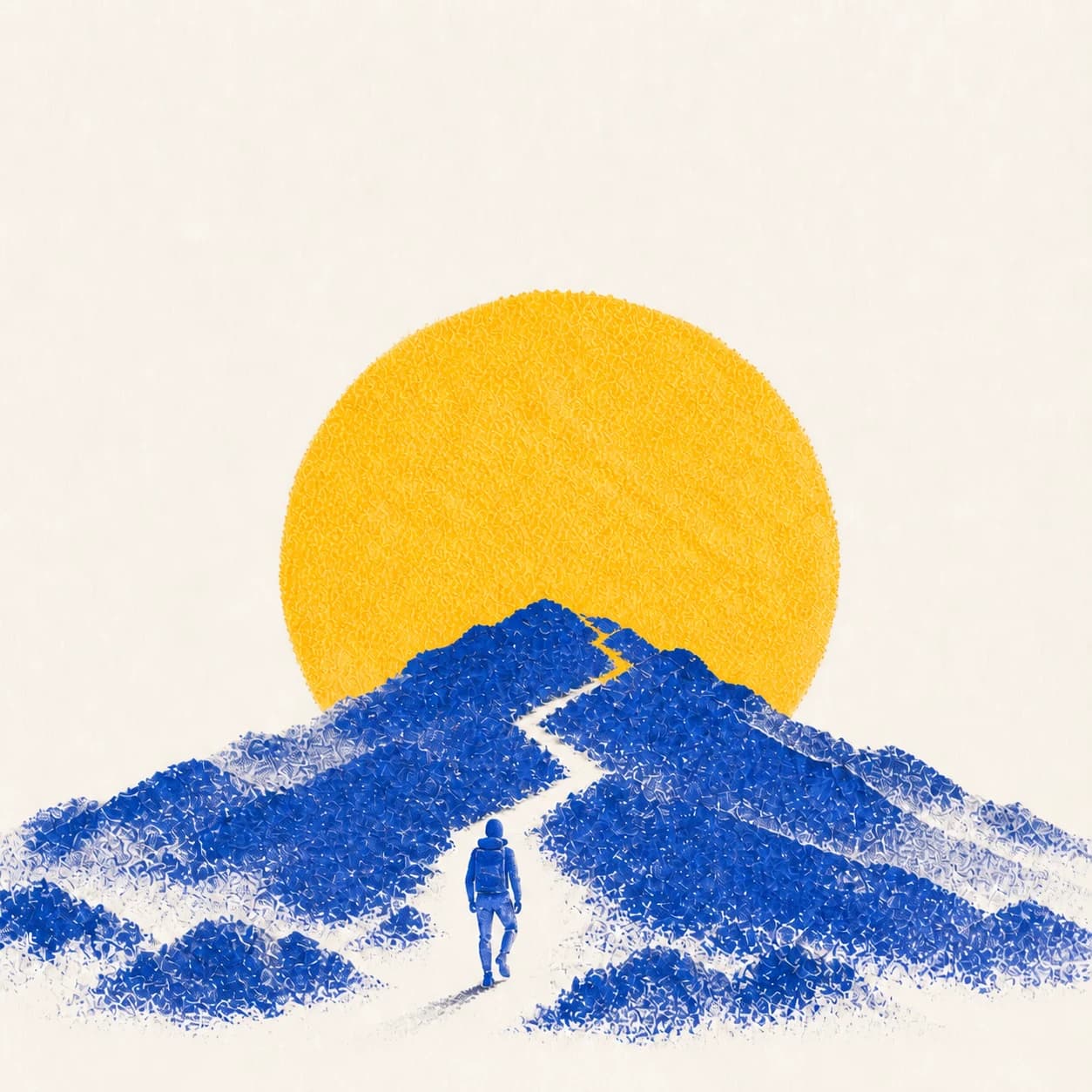 A person taking their first step onto a mountain trail